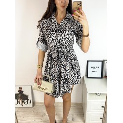 Rochie de zi ieftina alba cu imprimeu animal print mic