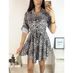 Rochie de zi ieftina alba cu imprimeu animal print mic