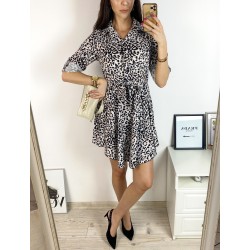Rochie de zi ieftina alba cu imprimeu animal print mic