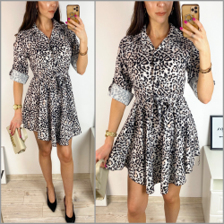 Rochie de zi ieftina alba cu imprimeu animal print mic