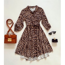 Rochie de zi ieftina maro cu imprimeu animal print