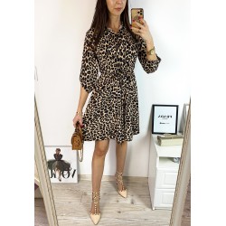 Rochie de zi ieftina maro cu imprimeu animal print