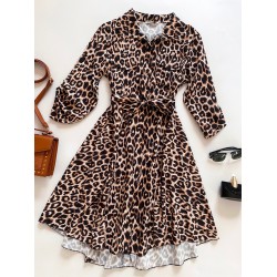 Rochie de zi ieftina maro cu imprimeu animal print