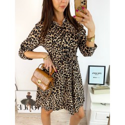 Rochie de zi ieftina maro cu imprimeu animal print