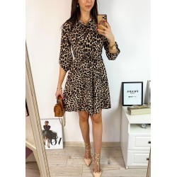 Rochie de zi ieftina maro cu imprimeu animal print