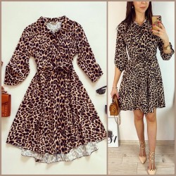 Rochie de zi ieftina maro cu imprimeu animal print