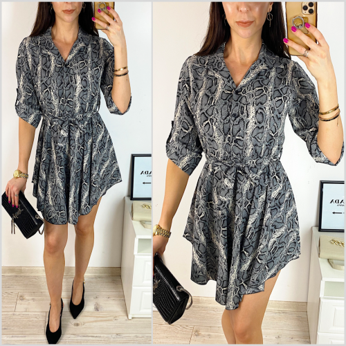 Rochie de zi ieftina gri cu imprimeu snake