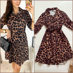 Rochie de zi ieftina neagra cu imprimeu animal print
