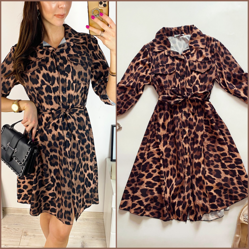 Rochie de zi ieftina neagra cu imprimeu animal print