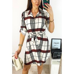 Rochie de zi casual alba cu imprimeu dungi maro
