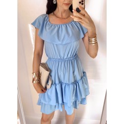 Rochie de zi scurta albastru deschis cu volanase pe umeri