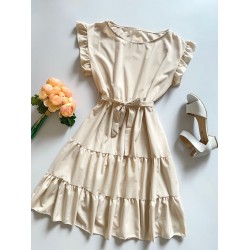 Rochie de zi scurta crem cu volanase la manecute