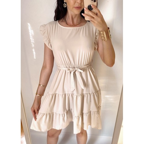 Rochie de zi scurta crem cu volanase la manecute