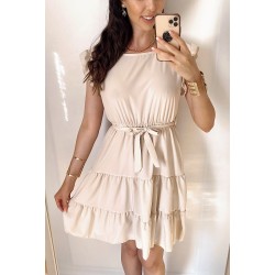 Rochie de zi scurta crem cu volanase la manecute