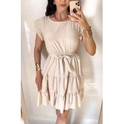 Rochie de zi scurta crem cu volanase la manecute