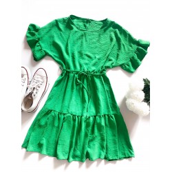 Rochie de zi scurta verde cu volanase la maneci