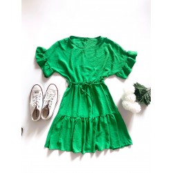 Rochie de zi scurta verde cu volanase la maneci