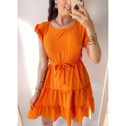 Rochie de zi scurta portocalie cu volanase la manecute