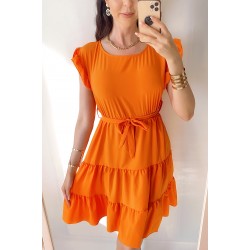 Rochie de zi scurta portocalie cu volanase la manecute