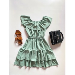 Rochie de zi scurta khaki cu volanase pe umeri