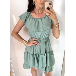 Rochie de zi scurta khaki cu volanase pe umeri