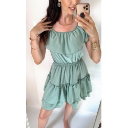 Rochie de zi scurta khaki cu volanase pe umeri