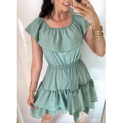 Rochie de zi scurta khaki cu volanase pe umeri