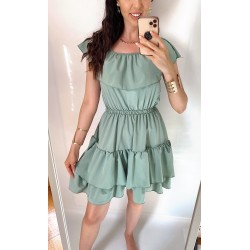 Rochie de zi scurta khaki cu volanase pe umeri