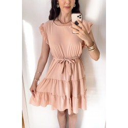 Rochie de zi scurta roz cu volanase la manecute
