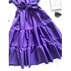 Rochie de zi scurta mov cu volanase la manecute