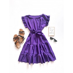 Rochie de zi scurta mov cu volanase la manecute