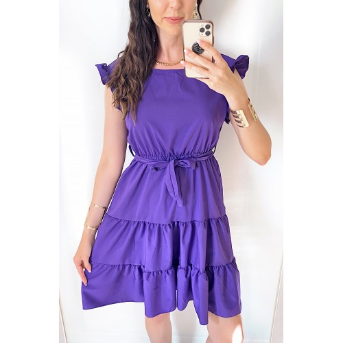 Rochie de zi scurta mov cu volanase la manecute