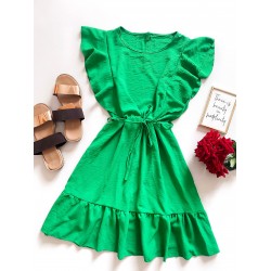 Rochie de zi scurta verde cu volanase la maneci