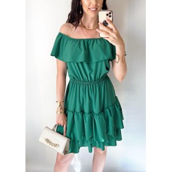 Rochie de zi scurta verde cu volanase pe umeri