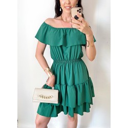 Rochie de zi scurta verde cu volanase pe umeri