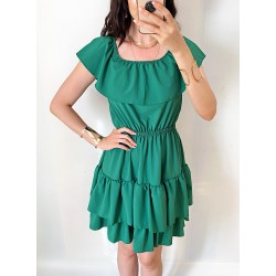 Rochie de zi scurta verde cu volanase pe umeri