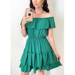 Rochie de zi scurta verde cu volanase pe umeri