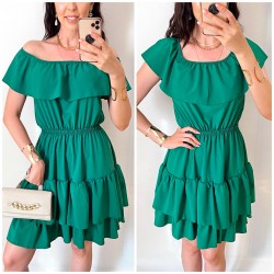 Rochie de zi scurta verde cu volanase pe umeri