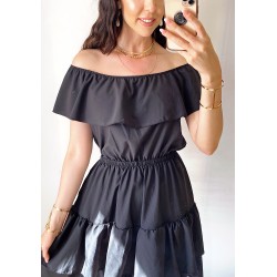 Rochie de zi scurta neagra cu volanase pe umeri