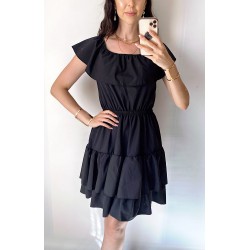 Rochie de zi scurta neagra cu volanase pe umeri