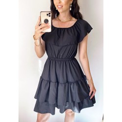 Rochie de zi scurta neagra cu volanase pe umeri