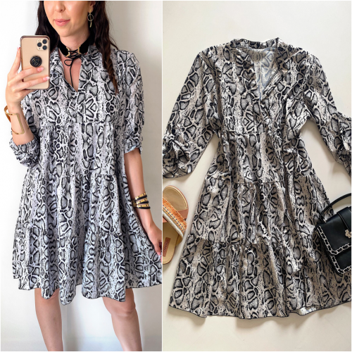 Rochie de zi ieftina lejera gri cu imprimeu snake