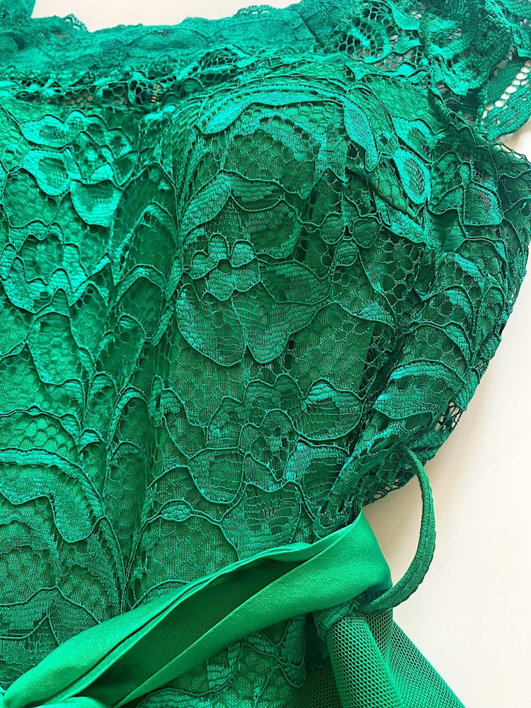 Rochie de ocazie ieftina scurta verde din tul si dantela