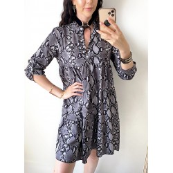 Rochie de zi ieftina lejera gri inchis cu imprimeu snake
