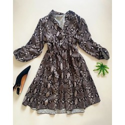 Rochie de zi ieftina lejera gri inchis cu imprimeu snake