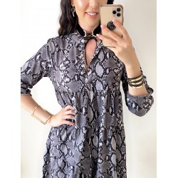 Rochie de zi ieftina lejera gri inchis cu imprimeu snake