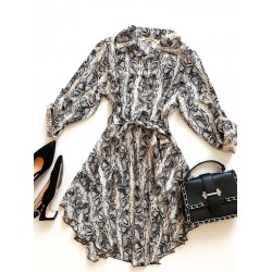 Rochie de zi ieftina gri stil camasa cu imprimeu snake print