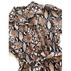 Rochie de zi ieftina maro stil camasa cu imprimeu snake print