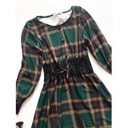 Rochie de zi ieftina verde cu imprimeu carouri si elastic lat in talie