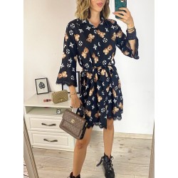 Rochie de zi casual neagra cu imprimeu ursulet